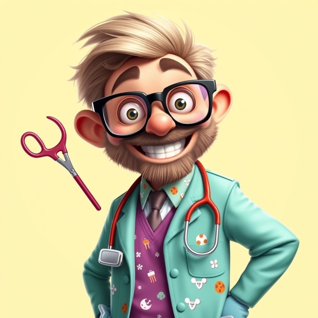 create a doctor. Who is funny human looking from head to toe. And he always immediately results to surgery for anything even small things. So please be sure to show his whole outfit head to toe.