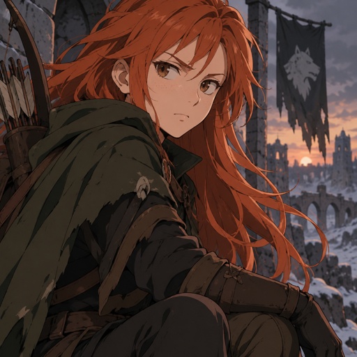 Dnd Female Fiery ginger moody teen orphan ranger with long flowing hair
