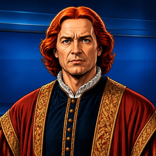 a painting of a man with red hair