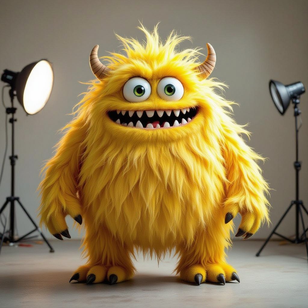 Create a tall puffy yellow funny looking monster
