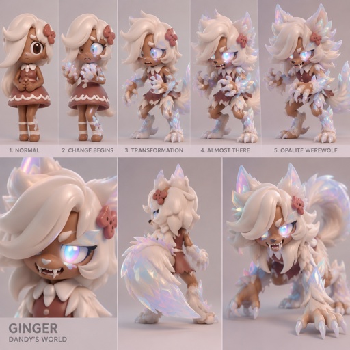 Ginger from Dandys world turning into a Opalite Werewolf 