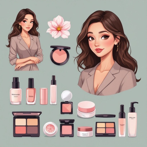 Create a character showing there whole body head to toe, a lady who loves beauty products  