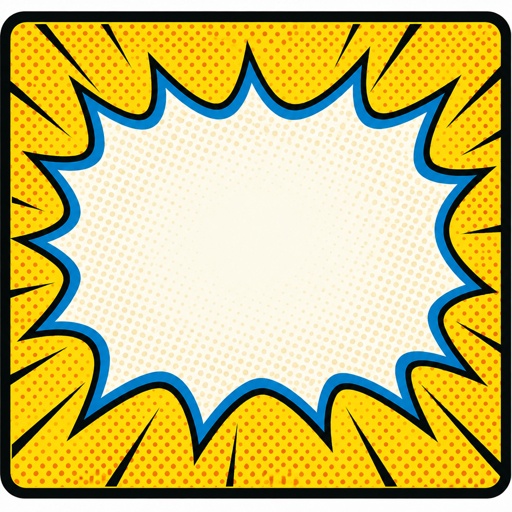 a yellow and blue comic speech bubble