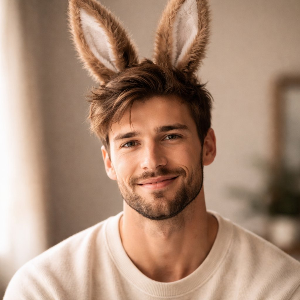Man with brown bunny ears