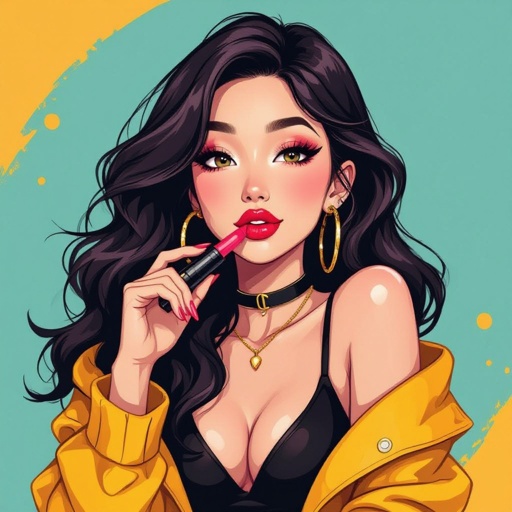 Create a character lady who has attitude but is funny looking and loves lipgloss