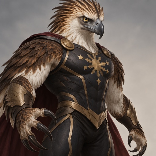 He is a Philippine eagle turned into a man superhero, he had the look of a Philippine eagle, feathers, his hands are razor sharp eagle claws, 