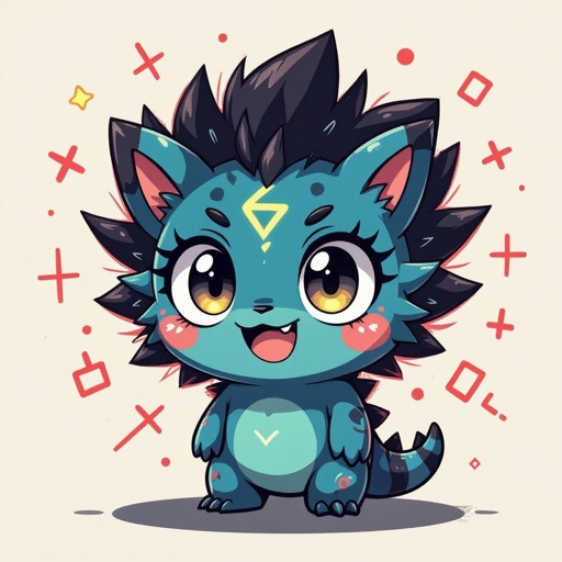 A random anime creature in manga style that has weird symbols around it