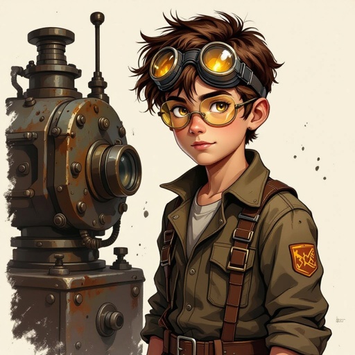 Teen boy brown hair with golden eyes and mysterious with mysterious powers