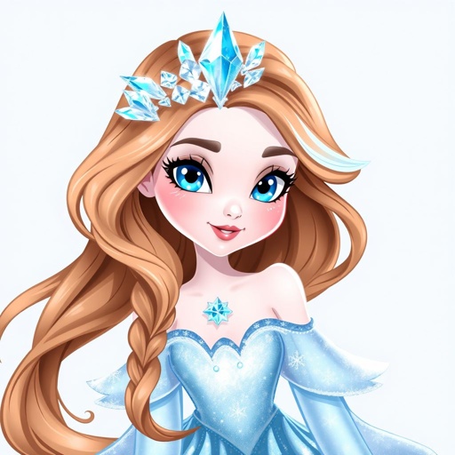 A ice princess with brown hair and a white strand