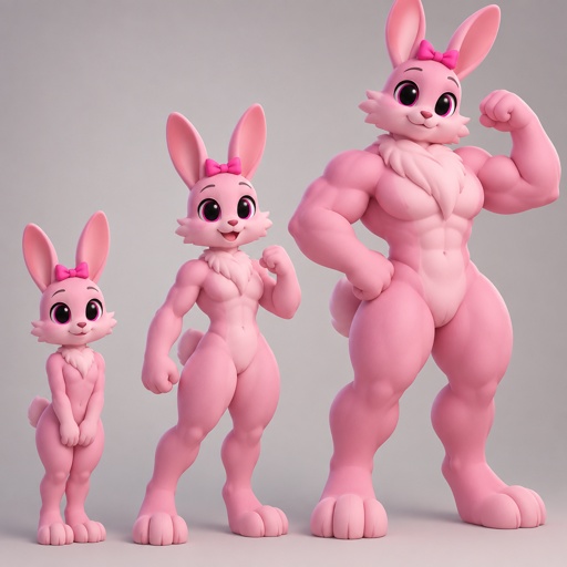 Pinki from Sprunki as her kind WereRabbit self noticing that she’s getting bigger and stronger with her feet looking like WereRabbit paws and her hands looking the same with her eyes turning black and her pupils turning pink with her chest getting more muscular and her boobs getting a little bigger and her legs bulking out to be as muscular as her arms as her neck gets fluffier and her head gets more fur with her cheek fur originally being flush with her face sticking out with her ears turning into a WereRabbits and her pink bow stays on her head 