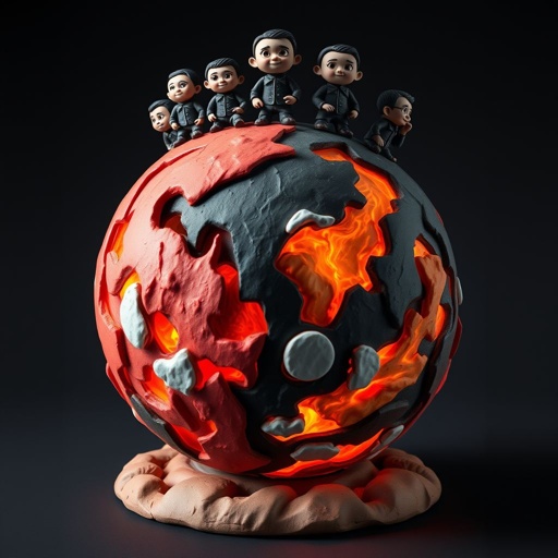 Give me a image of a ball showing power of shadow, fire, frost and mind control 