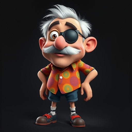 Create a funny adult guy name one eye Willy, who has one eye patched, show entire body head to toe 