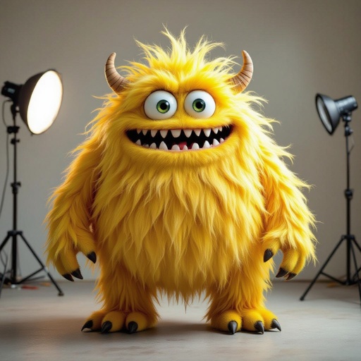 Create a tall puffy yellow funny looking monster