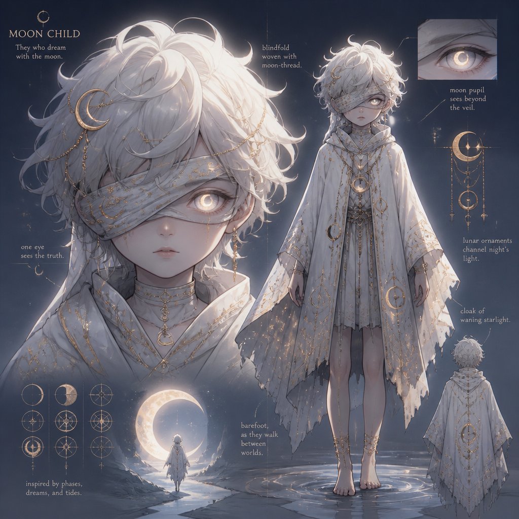 moon child with blindfold only one eye showing moon eye