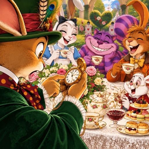 a group of cartoon characters sitting around a table