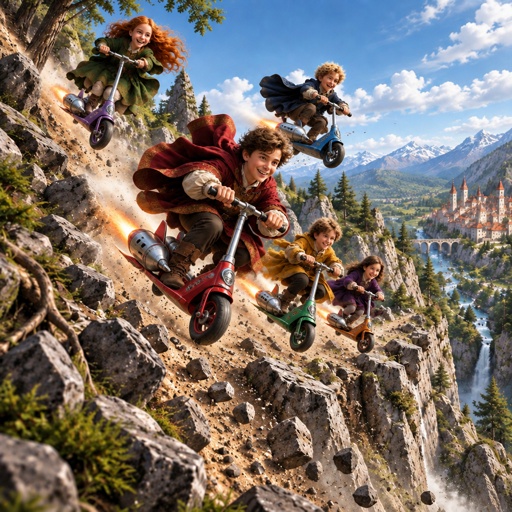 a movie poster of harry potter flying over a mountain