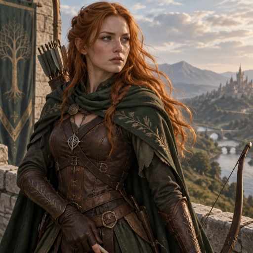 Female Fiery ginger noble ranger with long flowing hair