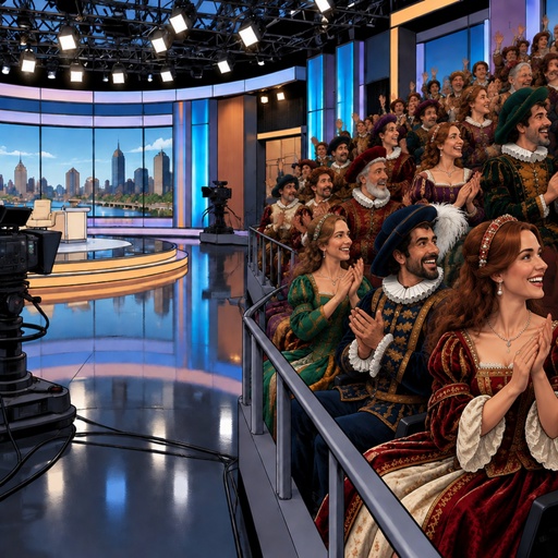 a group of people sitting in front of a tv set