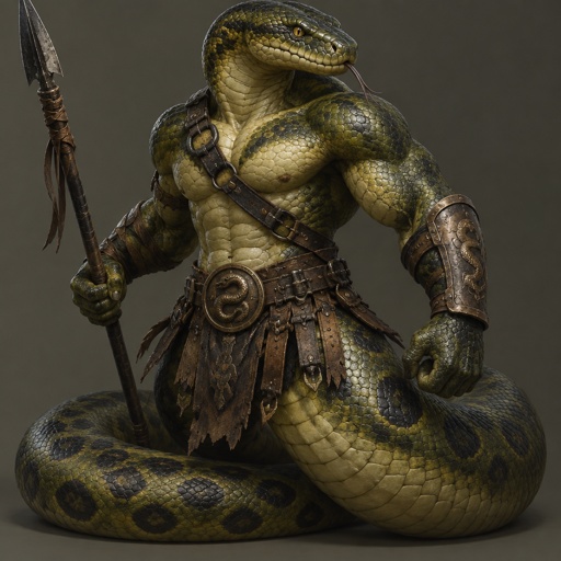 His name is Anacon. He is a large green  Anaconda warrior, muscular.