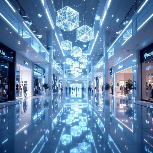 White inside mall full with lights and shine