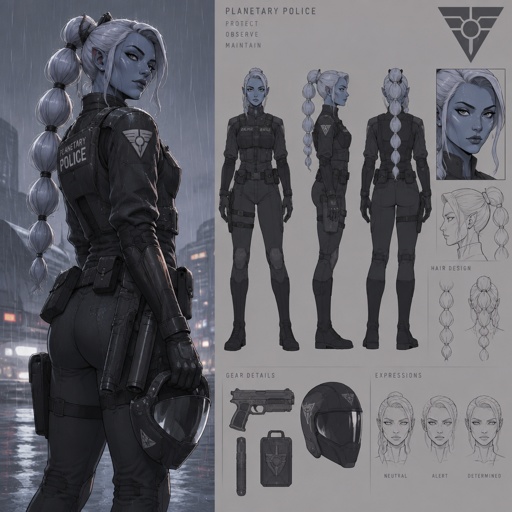 Female, rainy, police, bubble braid, alien 