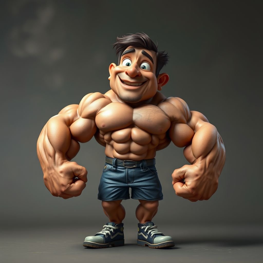 Create a character who is small funny but super buff