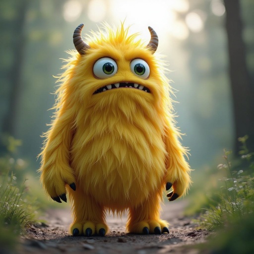Create a tall puffy yellow funny looking monster