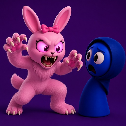 Pinki from Sprunki turning into a WereRabbit in front of Jevin from Sprunki