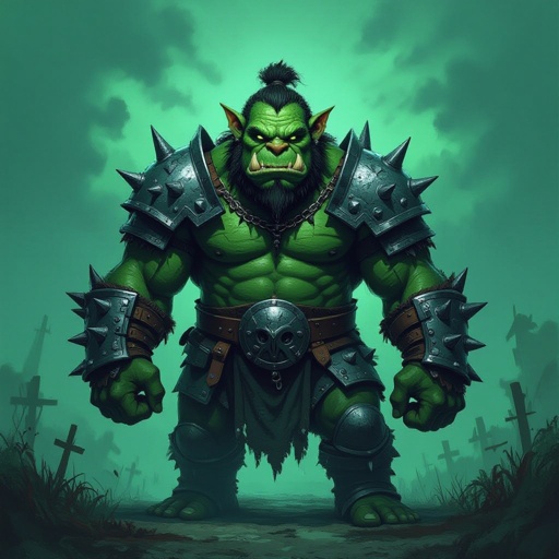 ogre with heavy chain mail armor, blue skin