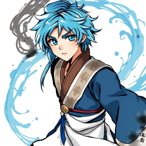 Ragazzo giovane di 14 anni. Occhi azzurri, capelli Blue, bello e affascinante. E un guerriero di arti marziali e conosce la magia della creazione o detta anche magia del null