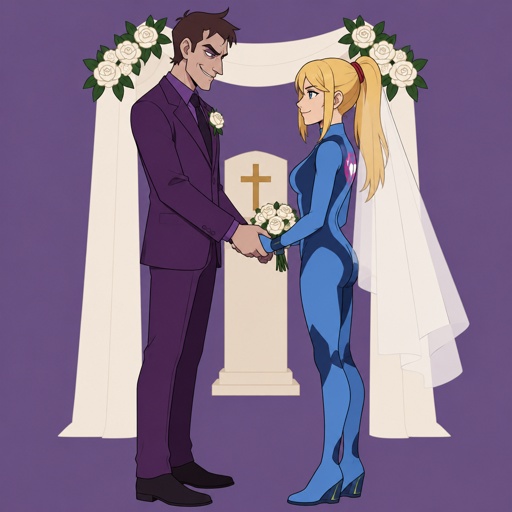 William afton from five nights at Freddy’s, zero suit Samus from super smash bros, getting married