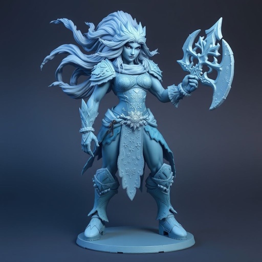 Create a battle woman hero called Alvara the Frostheart. Show full body head to toe including shoes 