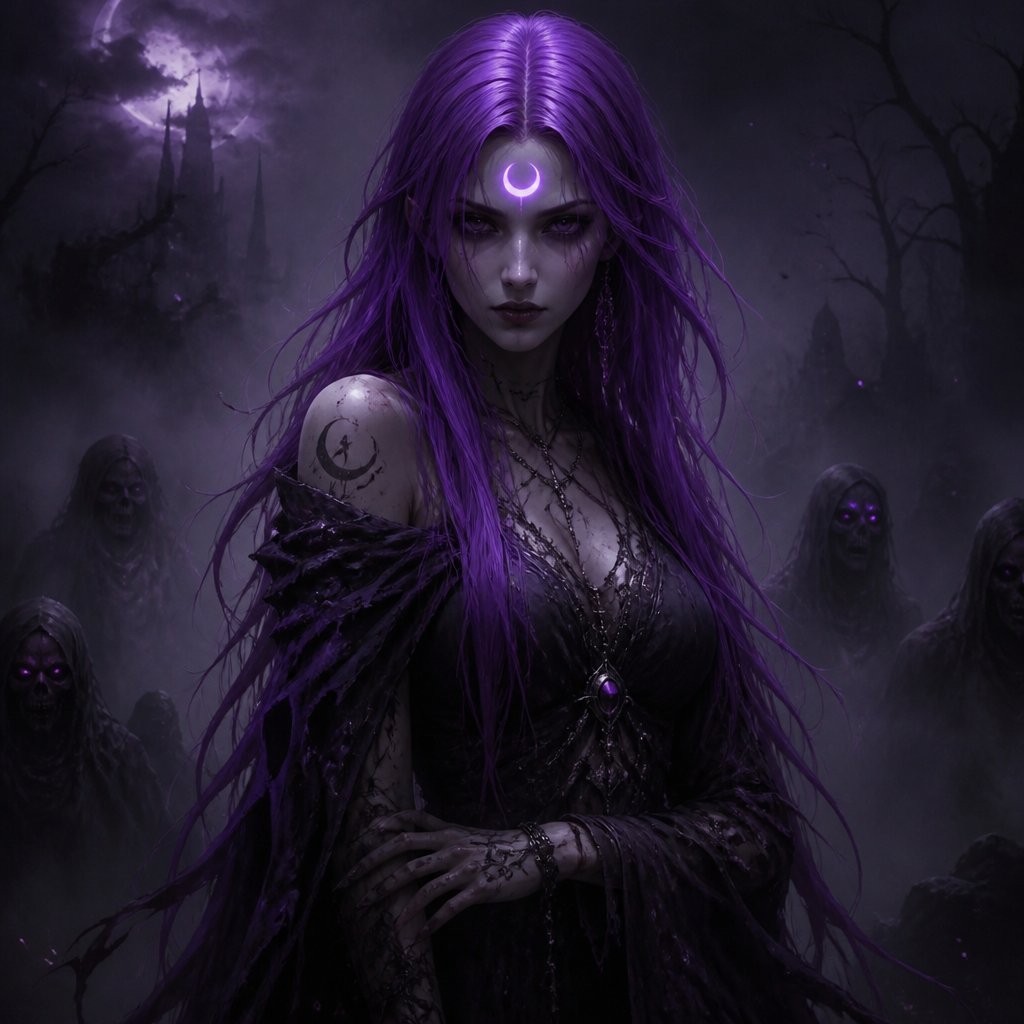 bright purple haired female moon mark