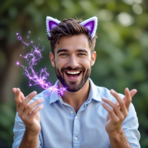 Man with cat ears purple magic