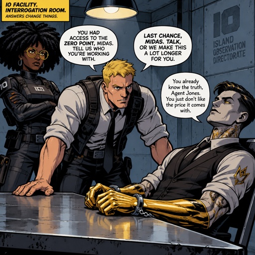 Slone from Fortnite and agent jonsey from Fortnite interrogating Midas from Fortnite 