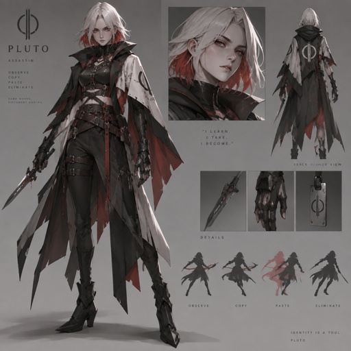 assassin name code pluto, copy cat, copy and paste ability, white hair red on the inside