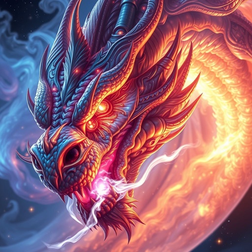 Zoomed in close up of an Ancient and Colossal Dragon made of Force