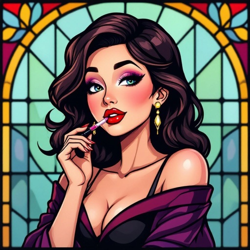 Create a character lady who will has attitude but is funny looking and loves lipgloss 