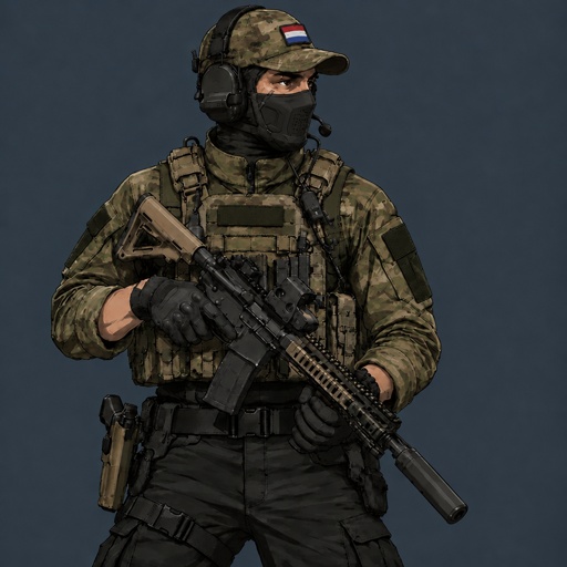 a man in a military uniform holding a rifle