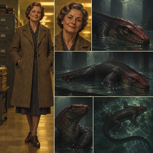 a collage of photos of a woman standing next to a crocodile