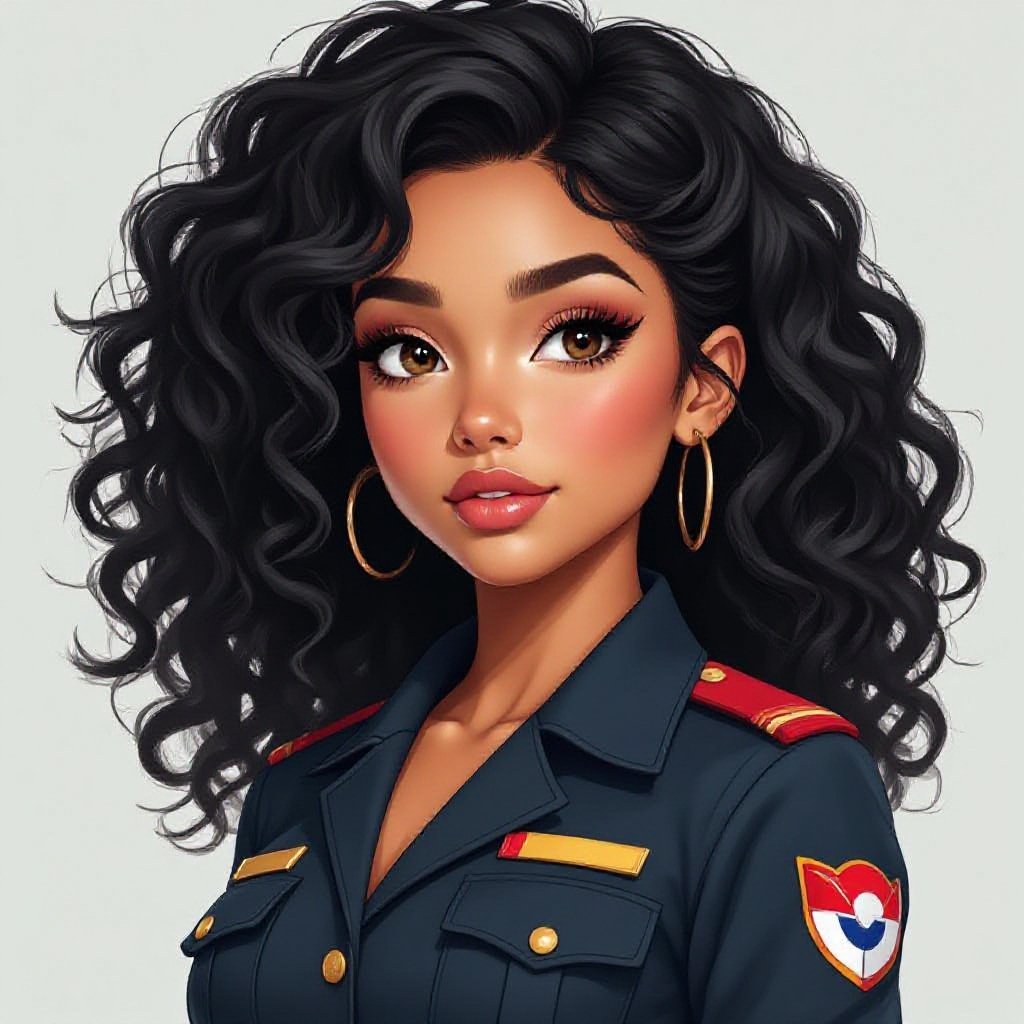 Lady Team Rocket Grunt. Black Curly Frizzy Hair