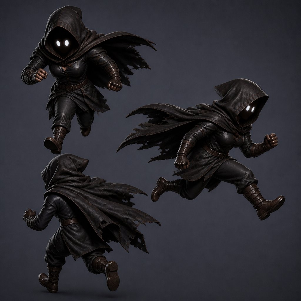 a set of three images of a person in a costume