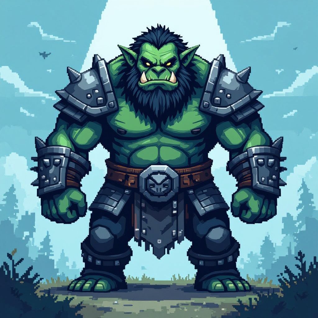 ogre with heavy chain mail armor, blue skin