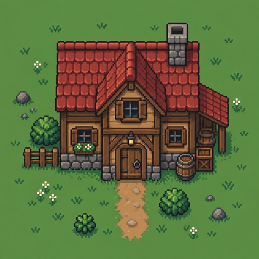 Old small house, unique, for a game, exterior, top down style, shading and highlights