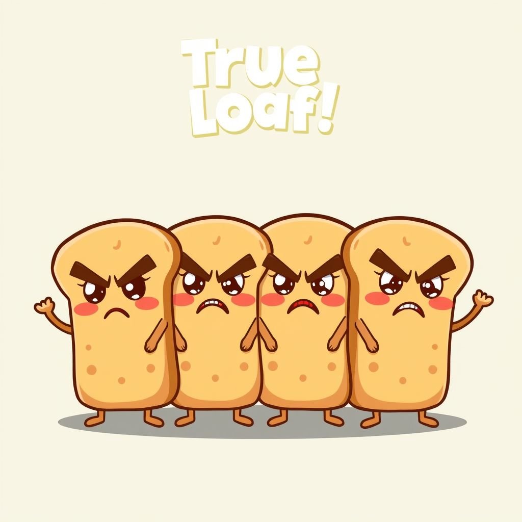 Make a chracter of a bread funny but looks mad named “true loaf”. Make him a bread row instead 