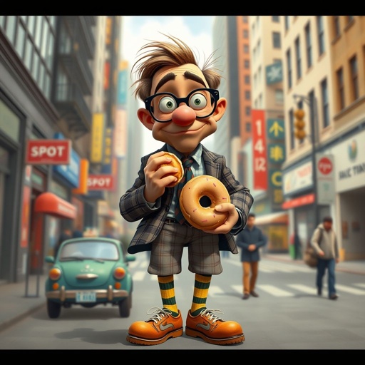Create a funny looking serious man in the world, with a not so stylish outfit head to toe