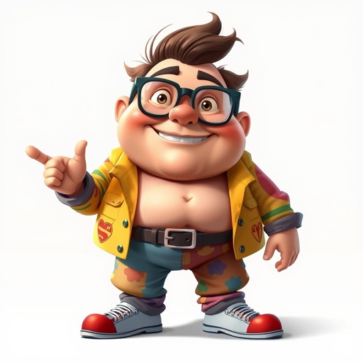 Create a adult character head to toe who is chunky , funny looking but swears he’s a lover boy.
