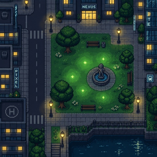 grass that softly glows at night for a fantasy game set in modern times, top down style