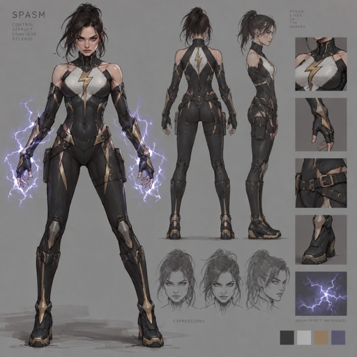 Female Superhero with spasm abilities, cool costume