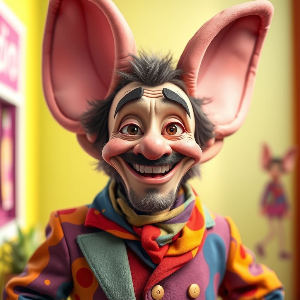 Create a funny guy who has big ears , show entire body too